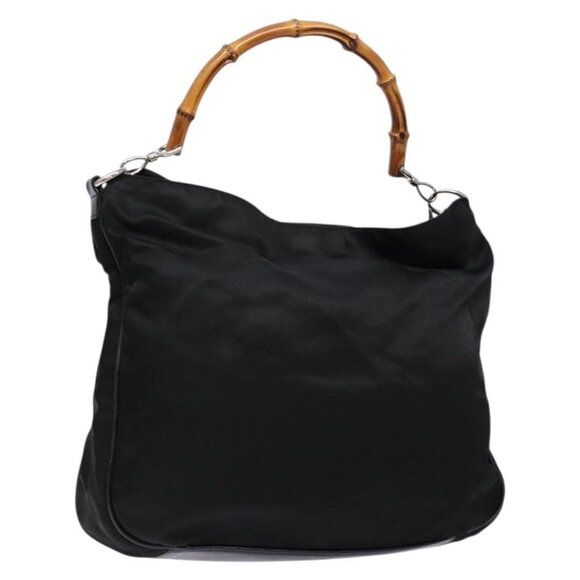 GUCCI Bamboo Shoulder Bag Nylon Black Silver 001 1577 Auth ar13698 - Picture 1 of 16
